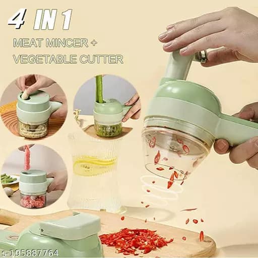 4 in 1 Handheld Electric Vegetable Cutter Set, Multifunctional Chopper Vegetable Cutter, Garlic Press and Slicer Set, Mini Food Slicer and Chopper for Kitchen