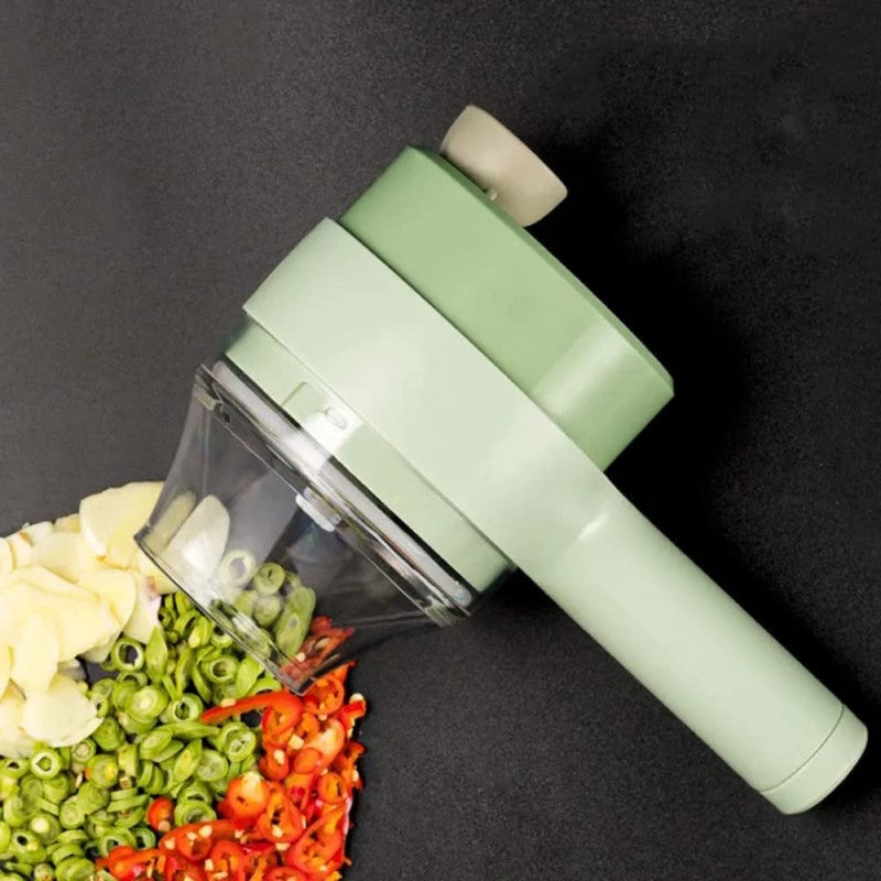 4 in 1 Handheld Electric Vegetable Cutter Set, Multifunctional Chopper Vegetable Cutter, Garlic Press and Slicer Set, Mini Food Slicer and Chopper for Kitchen