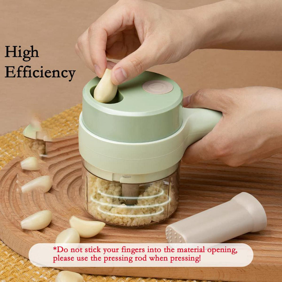 4 in 1 Handheld Electric Vegetable Cutter Set, Multifunctional Chopper Vegetable Cutter, Garlic Press and Slicer Set, Mini Food Slicer and Chopper for Kitchen